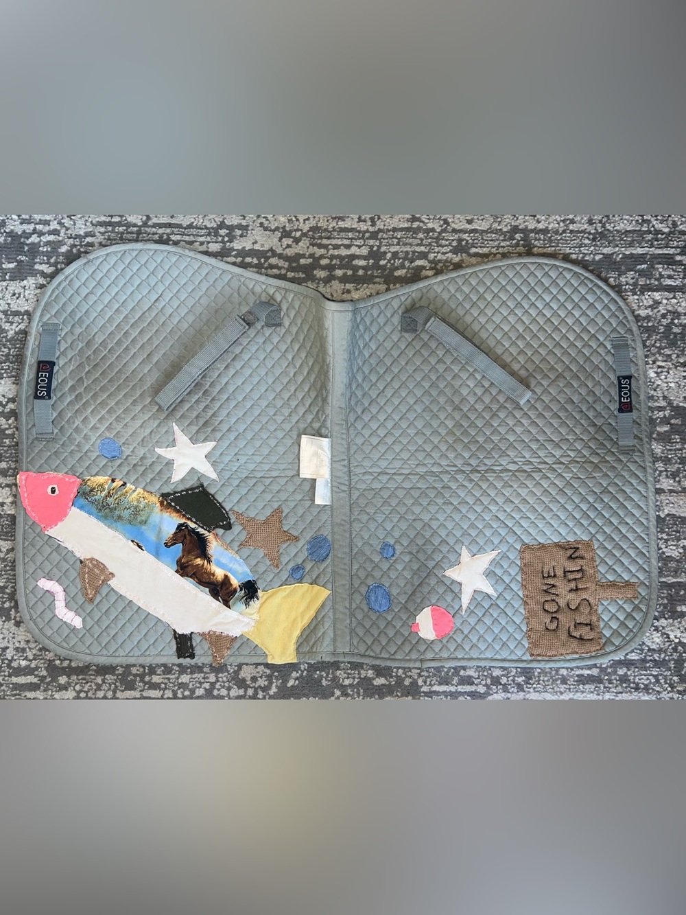 Fishing Themed Patchwork Full All Purpose Saddle Pad Reworked/Up-Cycled
